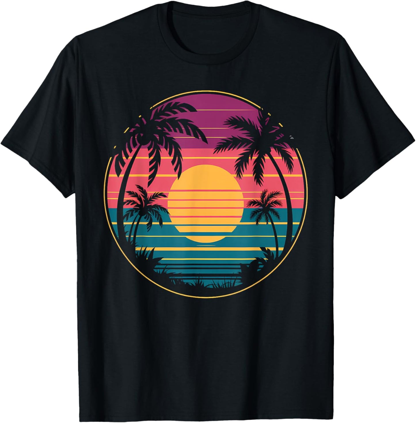 Retro 80s Vaporwave Aesthetic Palm Trees Sunset 90s Art T-Shirt - T-Shirt | Black