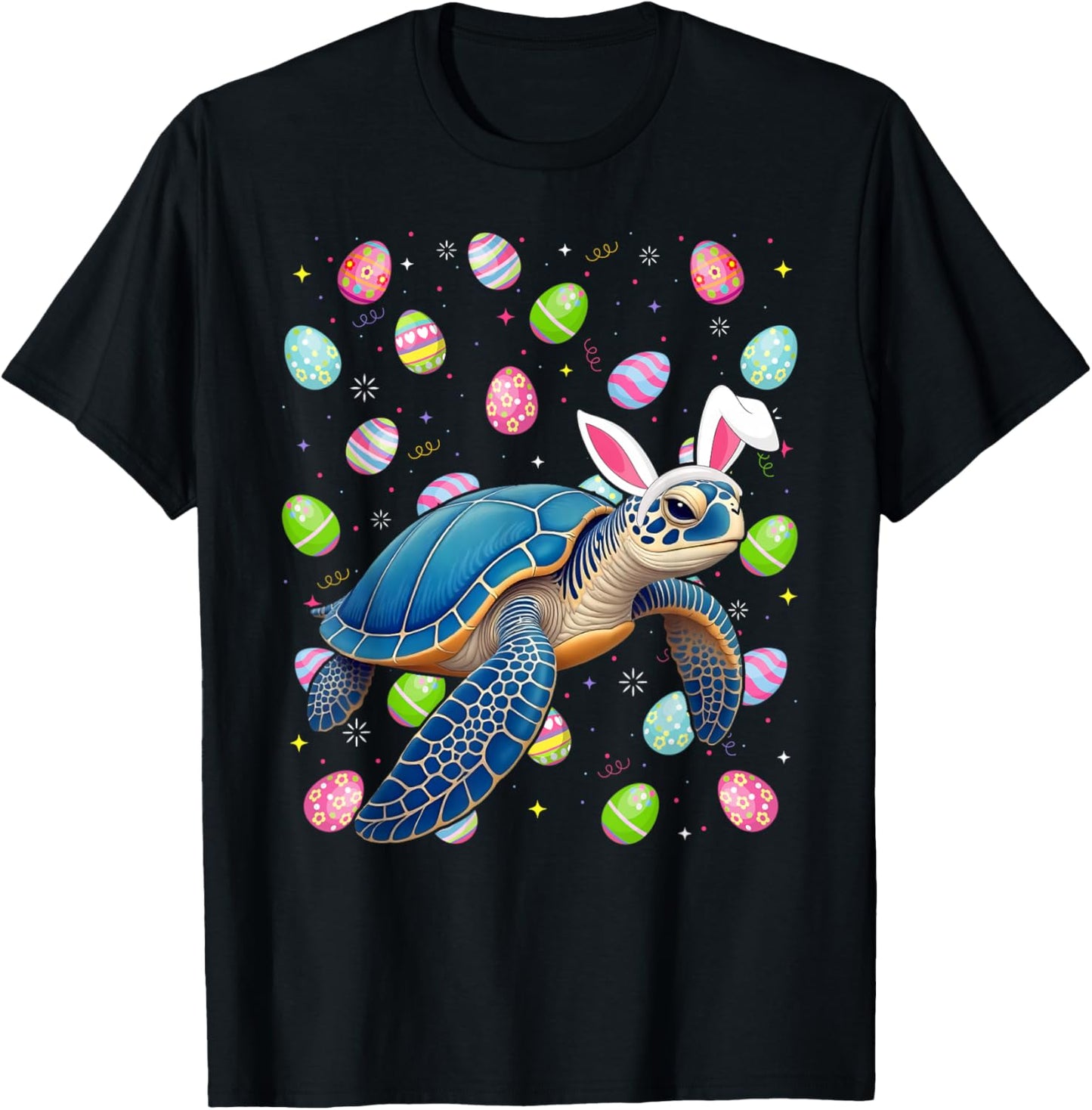 Sea Turtle Happy Easter Egg Hunt Bunny Ear Sea Turtle Easter T-Shirt - T-Shirt | Black