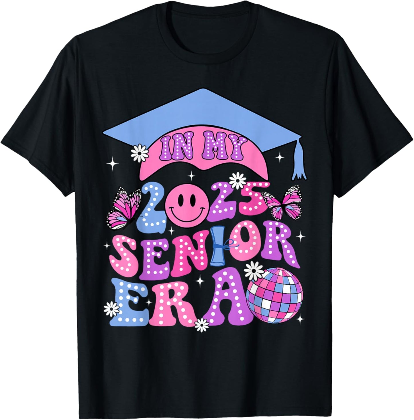 Groovy In My Senior Era Class Of 2025 Graduate Senior T-Shirt - T-Shirt | Black