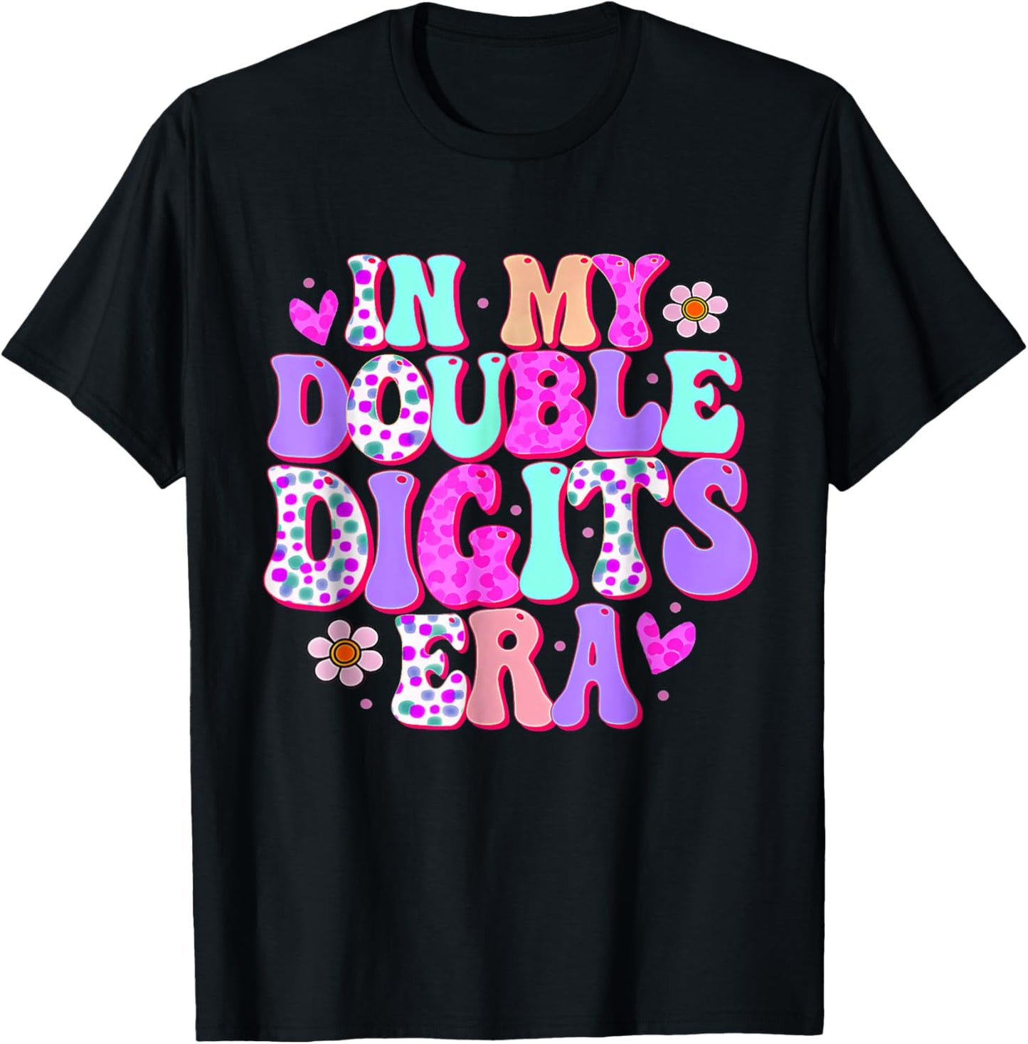 In My Double Digits Era 10 Year Old Gift Birthday Girl Retro T-Shirt - T-Shirt | Black