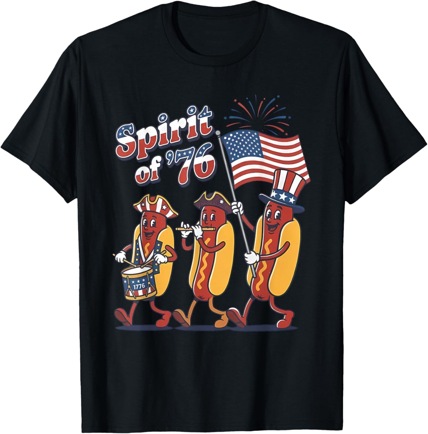Spirit of 76 Patriotic Hot Dog Parade Patriotic 4th July T-Shirt - T-Shirt | Black