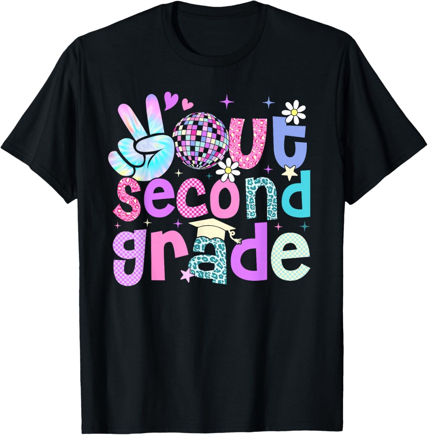 Peace Out Second Grade Last Day Of 2nd Grade Leopard T-Shirt - T-Shirt | Black