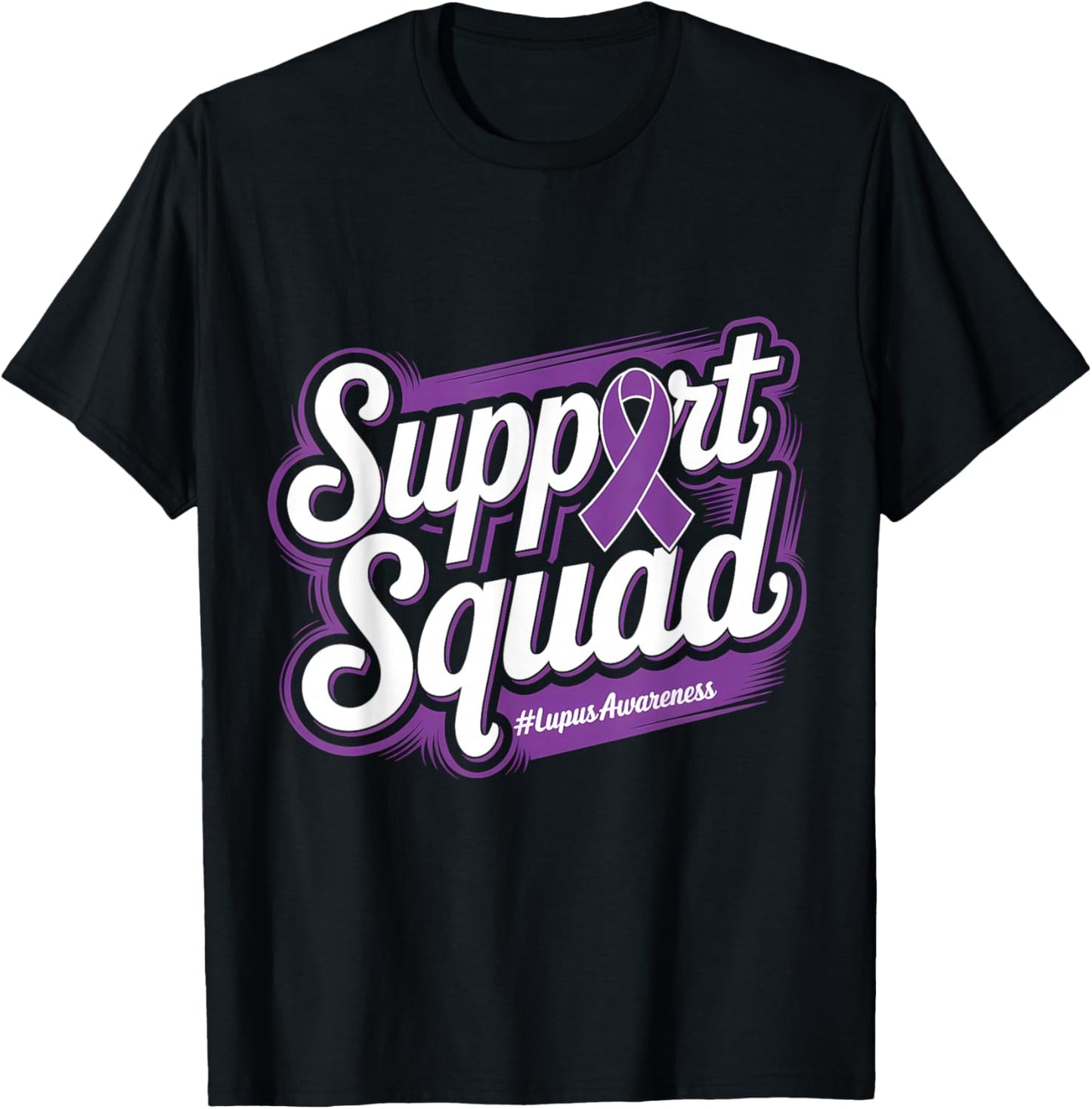 Lupus Awareness Support Squad Purple Ribbon Lupus Survivor T-Shirt - T-Shirt | Black