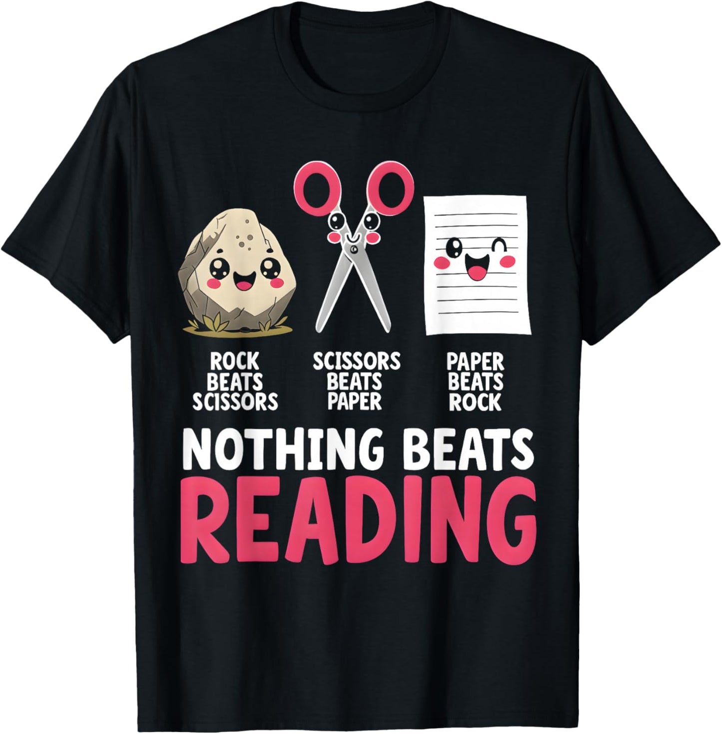 Nothing Beats Reading Rock Paper Scissors Book Lover Library T-Shirt - T-Shirt | Black