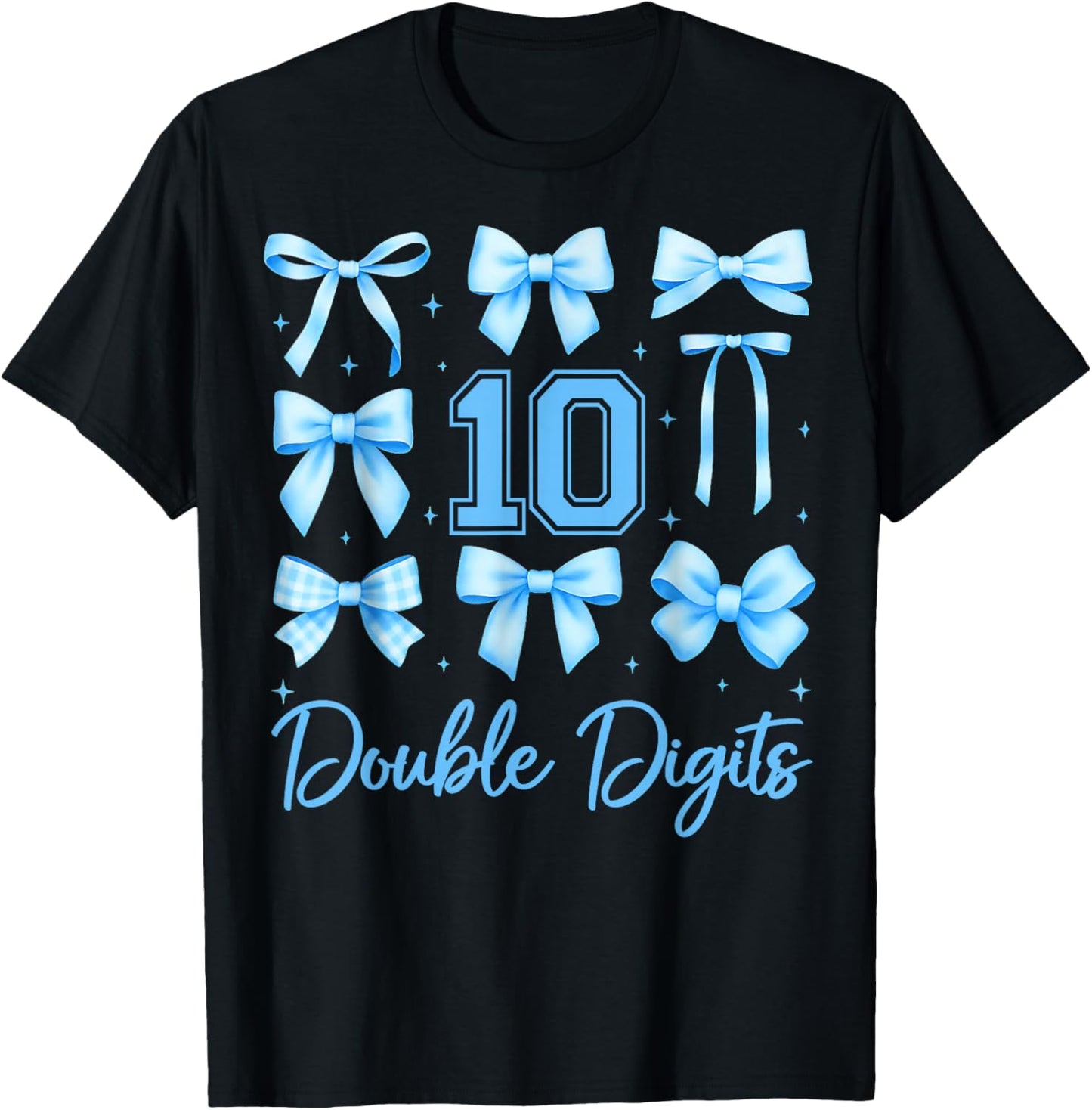 Kids 10th Birthday Girl Blue Coquette Bow Double Digits Bday T-Shirt - T-Shirt | Black