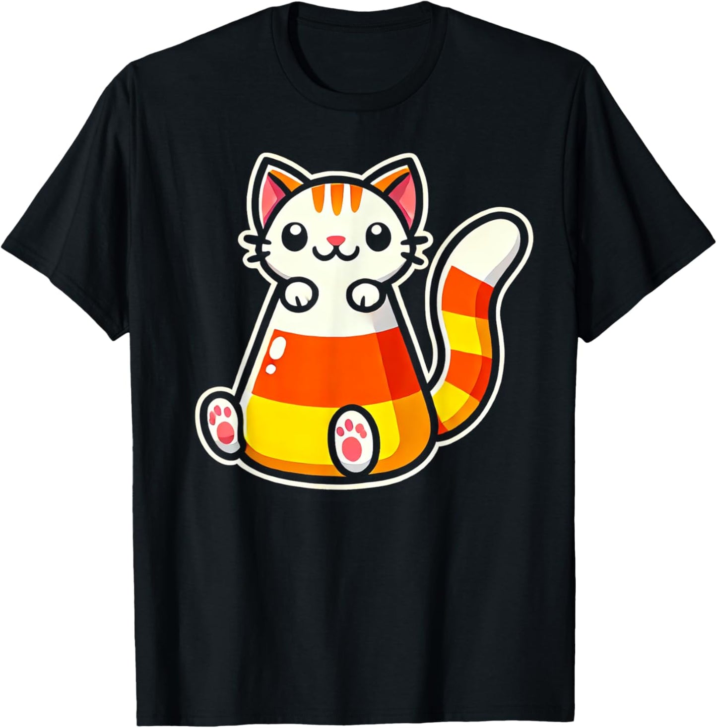 Candy Corn Cat Halloween Squish Kitty Kitten Women Kids T-Shirt - T-Shirt | Black