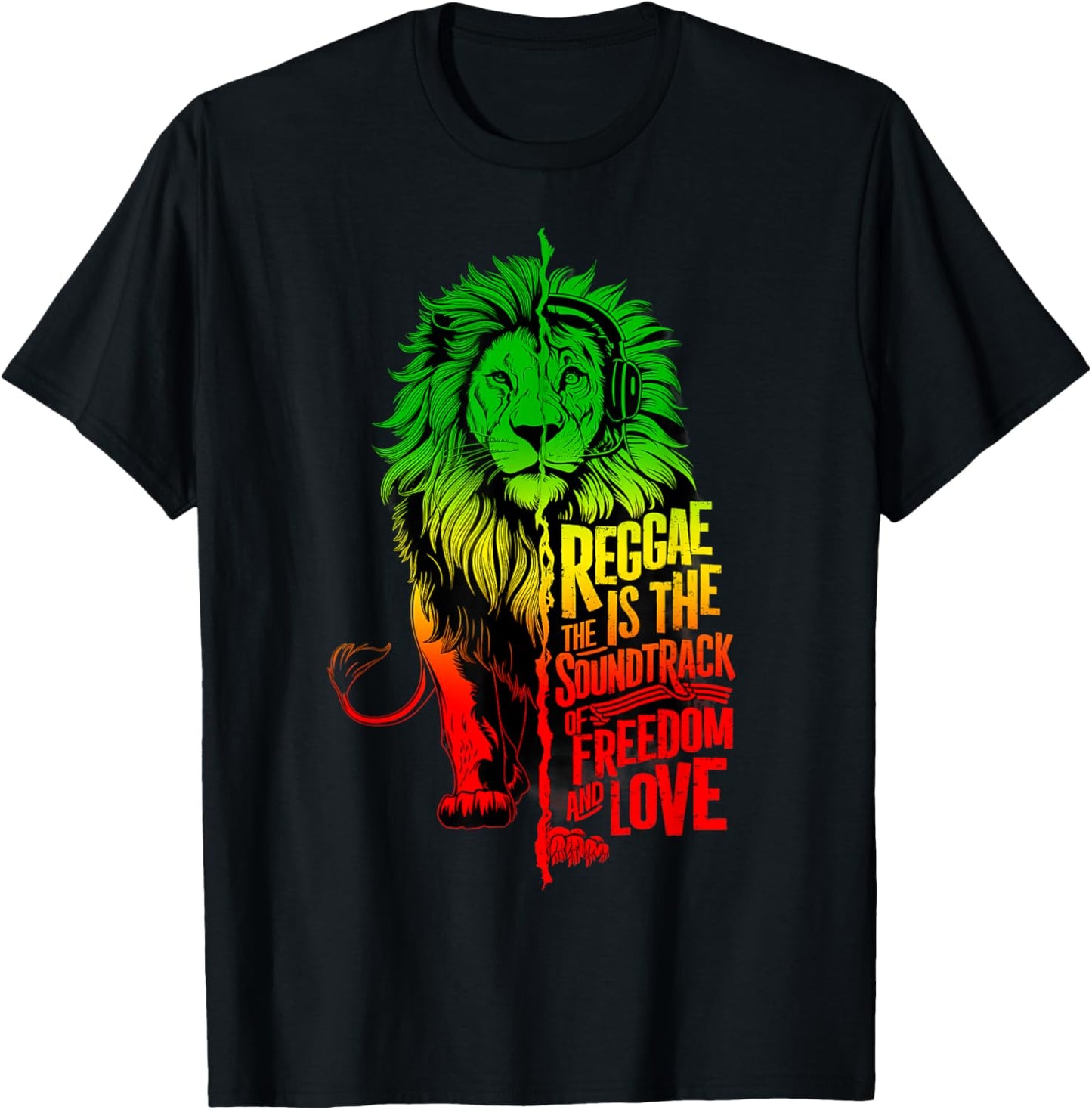 Rasta Reggae Music Headphones Rastafari Lion Of Judah T-Shirt - T-Shirt | Black