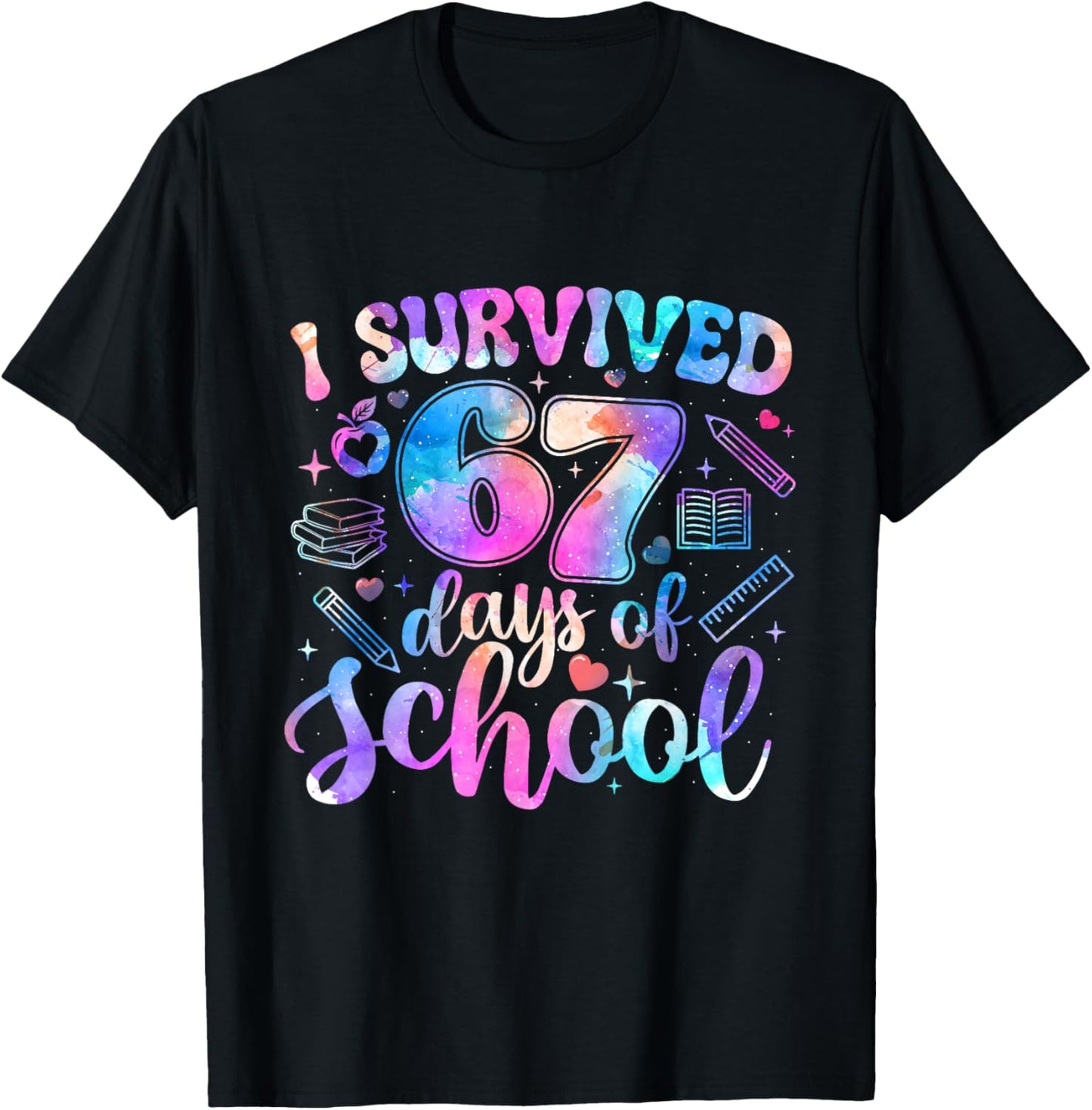 I Survived 67 Days of School - Six Seven Meme Students T-Shirt - T-Shirt | Black