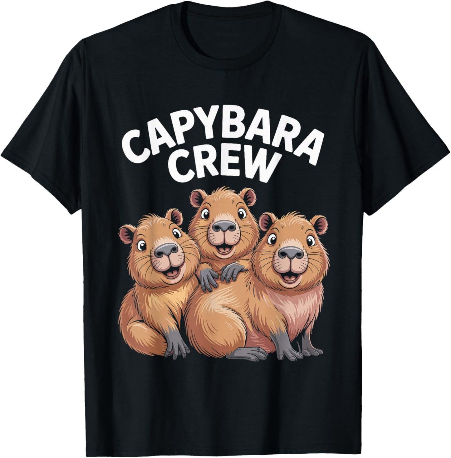 Capybara Crew Cartoon Funny Animal Themed Trio Retro Artwork T-Shirt - T-Shirt | Black