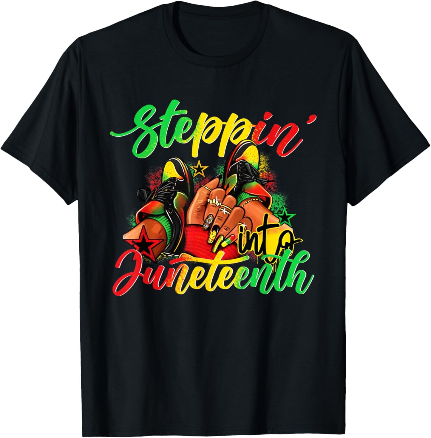 Stepping into Juneteenth Afro Woman Black Girls Sneakers Men T-Shirt - T-Shirt | Black