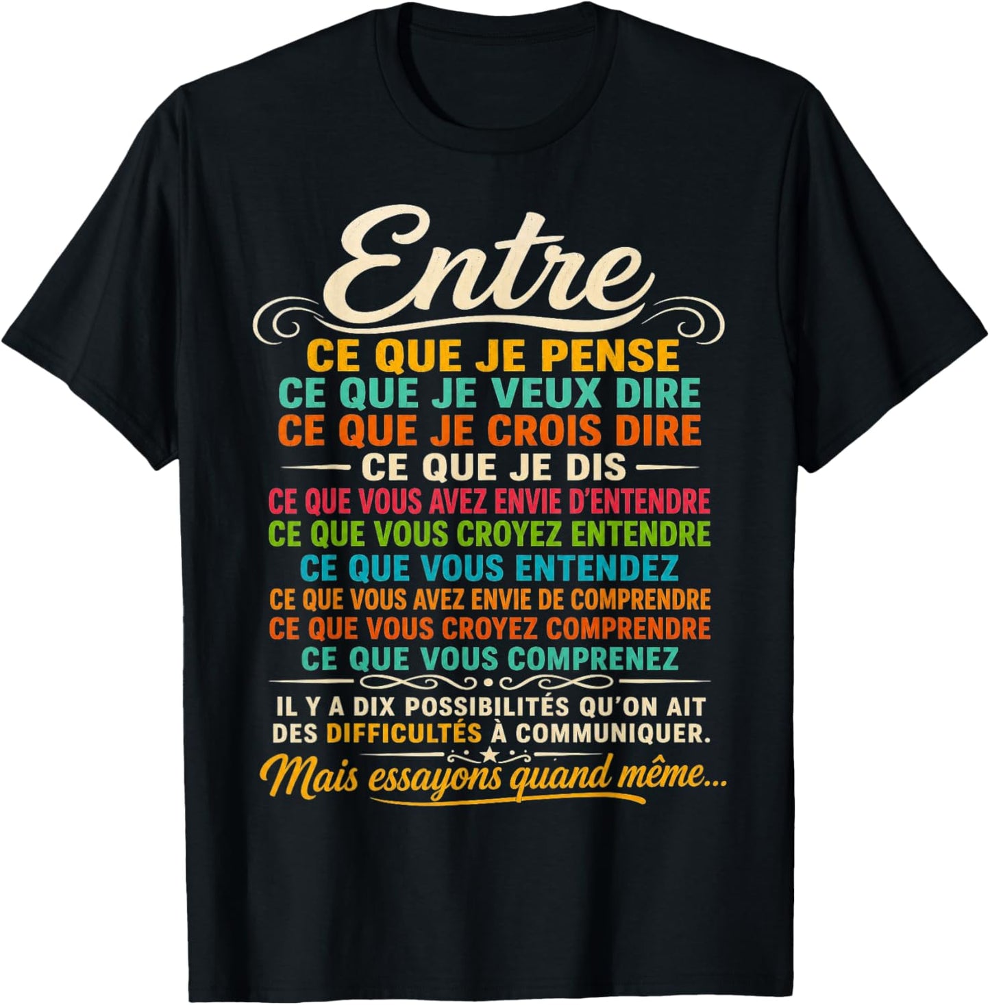 Bernard Werber Citation 10 Façons de ne Pas se Comprendre T-Shirt - T-Shirt | Black