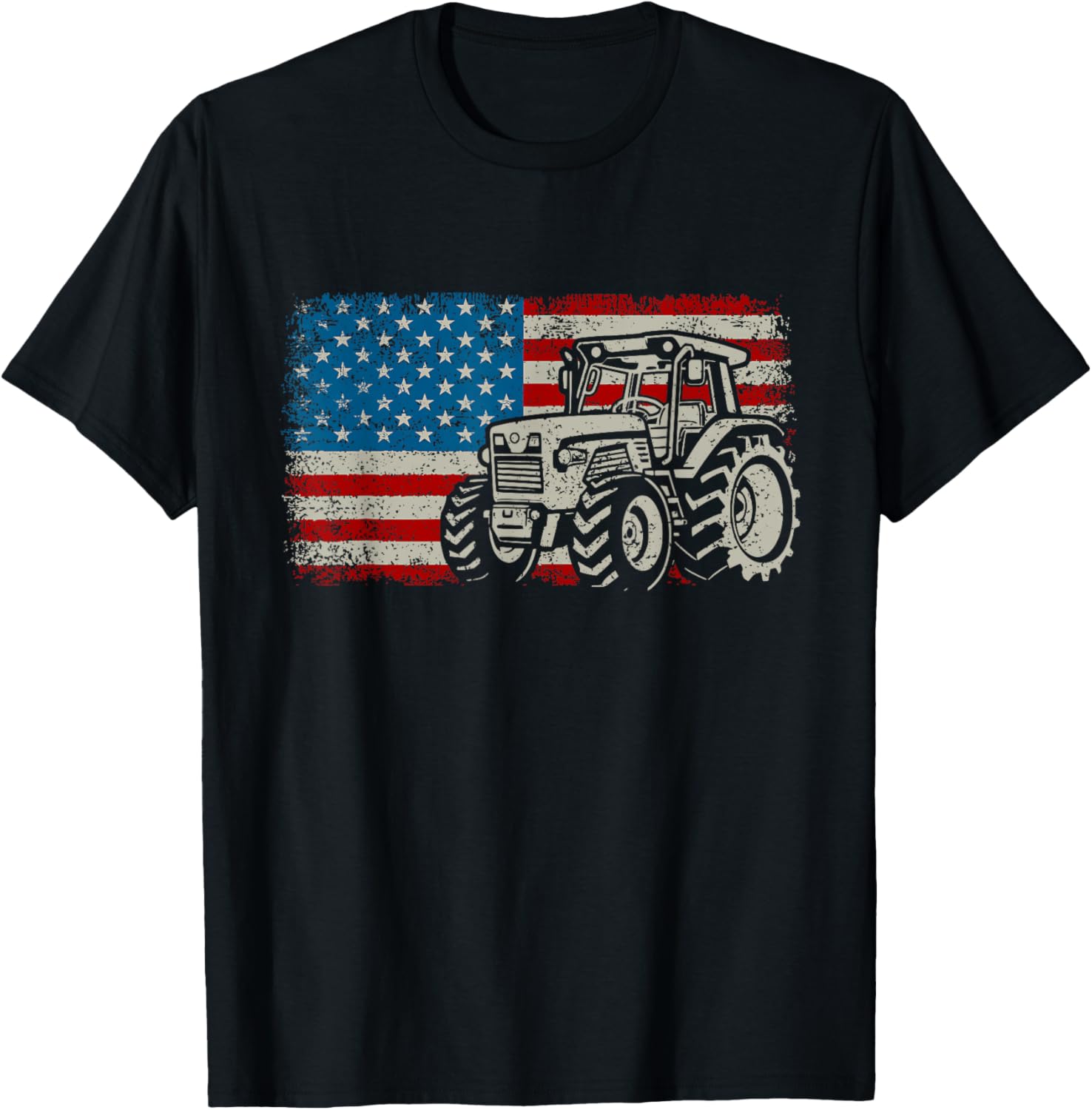Farm Tractor American Flag Patriotic Proud Farmer T-Shirt - T-Shirt | Black