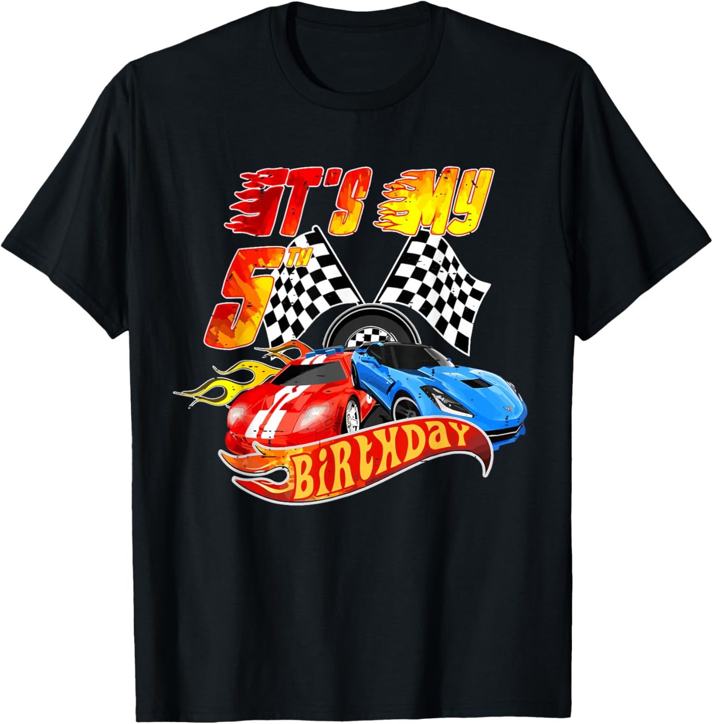 It's My 5th Birthday Kid 5 Year Old Race Car Birthday Racing T-Shirt - T-Shirt | Black