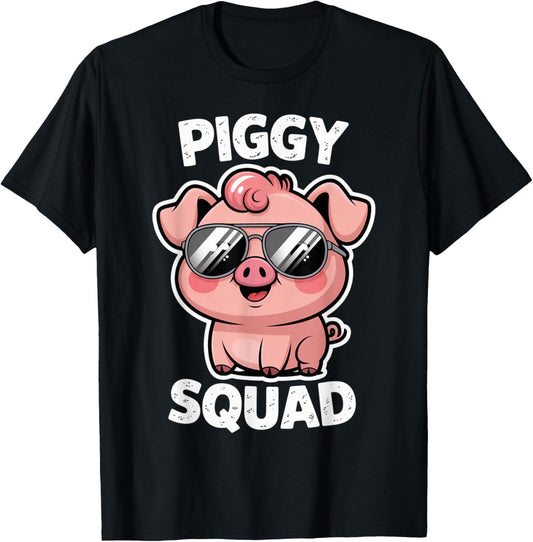 Piggy Squad Pig Wearing Sunglasses as Animal Funny Farmer T-Shirt - T-Shirt | Black