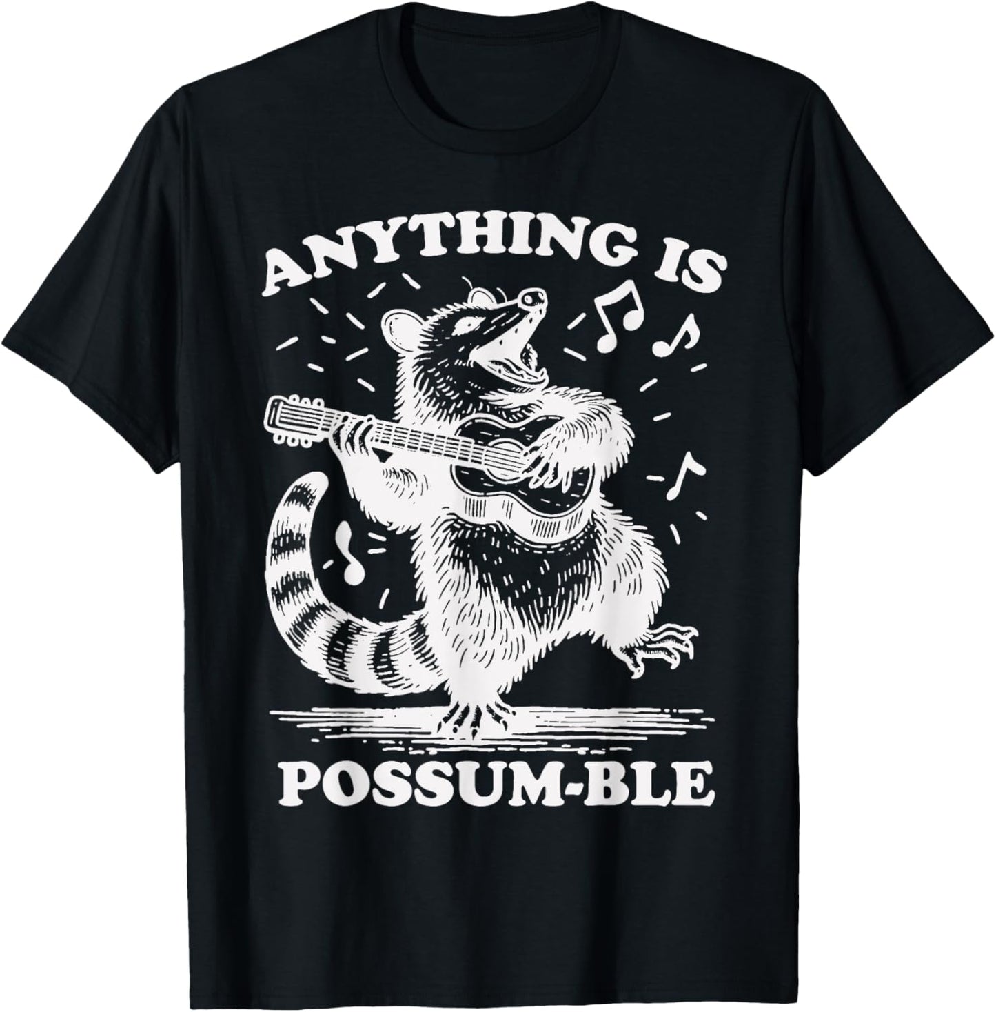 Anything Is Possum-Ble Funny Opossum Playing Ukulele T-Shirt - T-Shirt | Black
