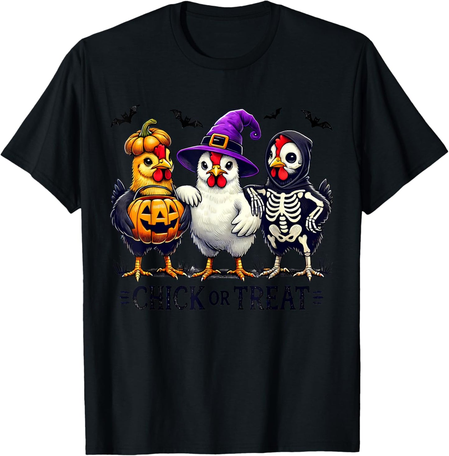 Funny Chick Or Treat Halloween Witch Spooky Chicken Pumpkin T-Shirt - T-Shirt | Black