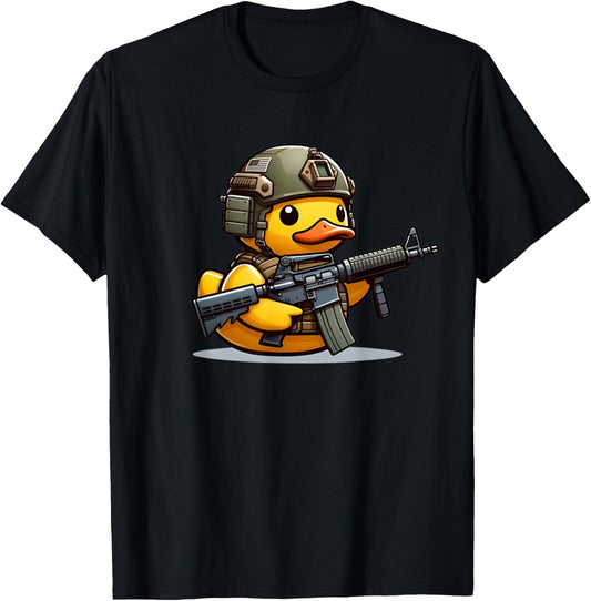 Funny Duck Tactical Rubber Duck Military Yellow Duck T-Shirt - T-Shirt | Black