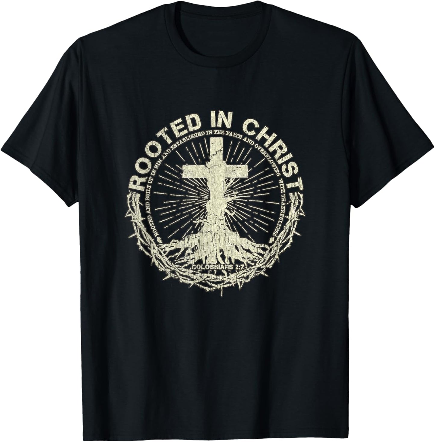 Vintage Retro Rooted In Christ Shirt Jesus Shirts Christian T-Shirt - T-Shirt | Black