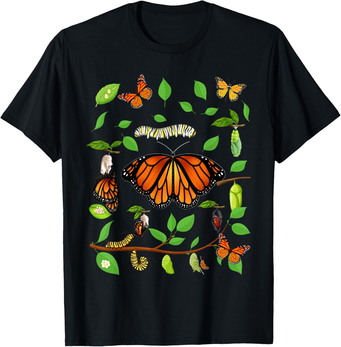 Life Cycle Of A Caterpillar Monarch Butterfly Cocoon T-Shirt - T-Shirt | Black