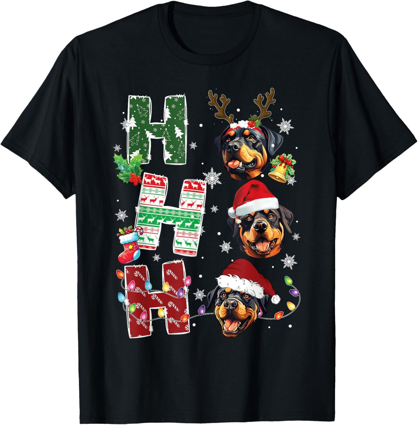 Ho Ho Ho Rottweiler Christmas Dogs Costume Pajamas T-Shirt - T-Shirt | Black