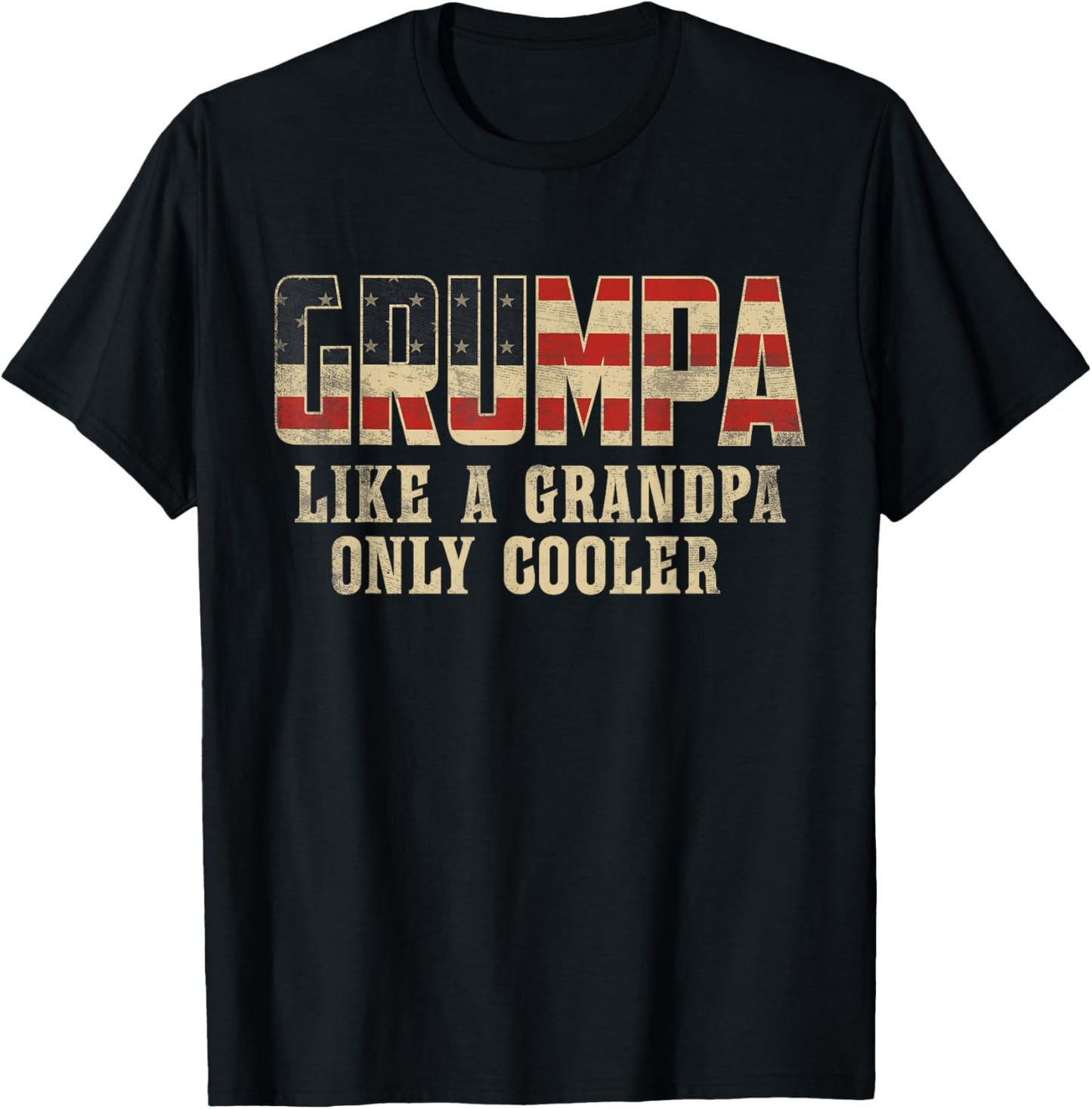 Grumpa Like A Grandpa Only Cooler Vintage American Flag T-Shirt - T-Shirt | Black