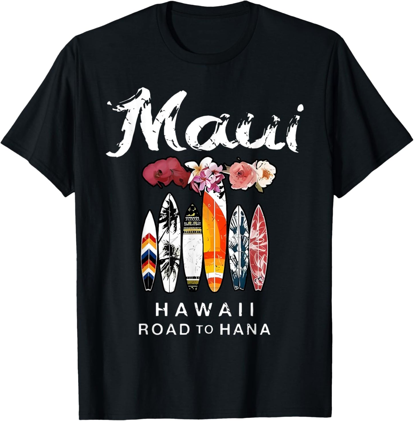Maui Hawaii Road To Hana Surfboard Beach Vacation Family T-Shirt - T-Shirt | Black