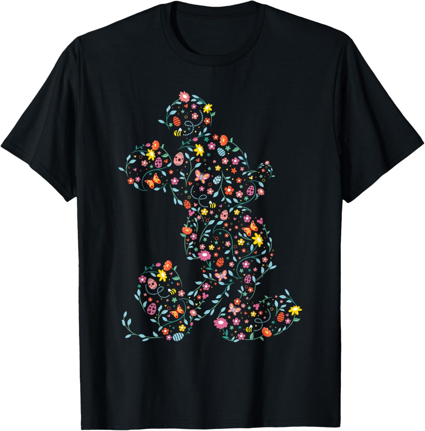 Disney Mickey Mouse Spring Flower Easter Egg Silhouette Pose T-Shirt - T-Shirt | Black