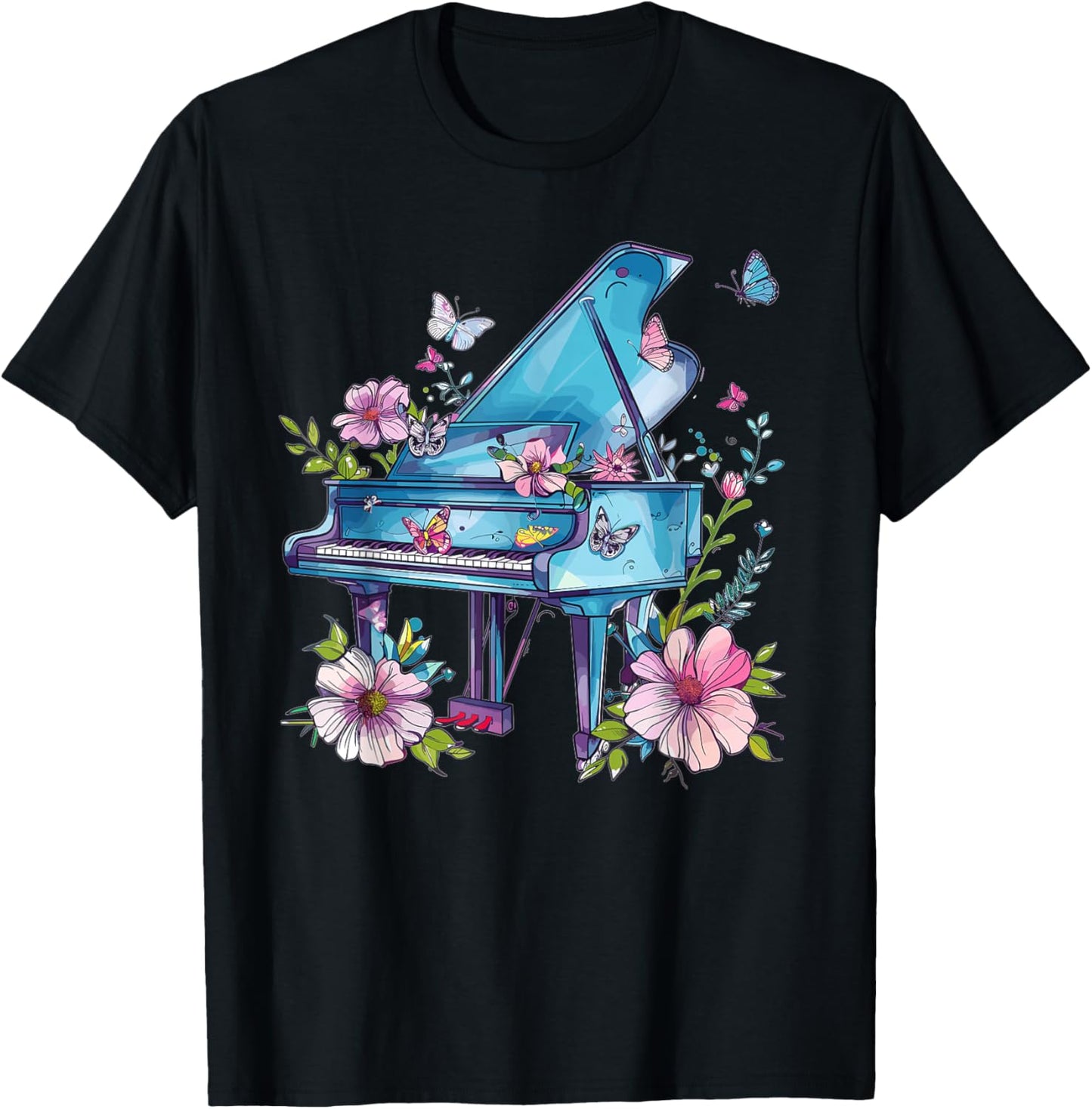 Colorful Piano With Flowers I Music Piano T-Shirt - T-Shirt | Black