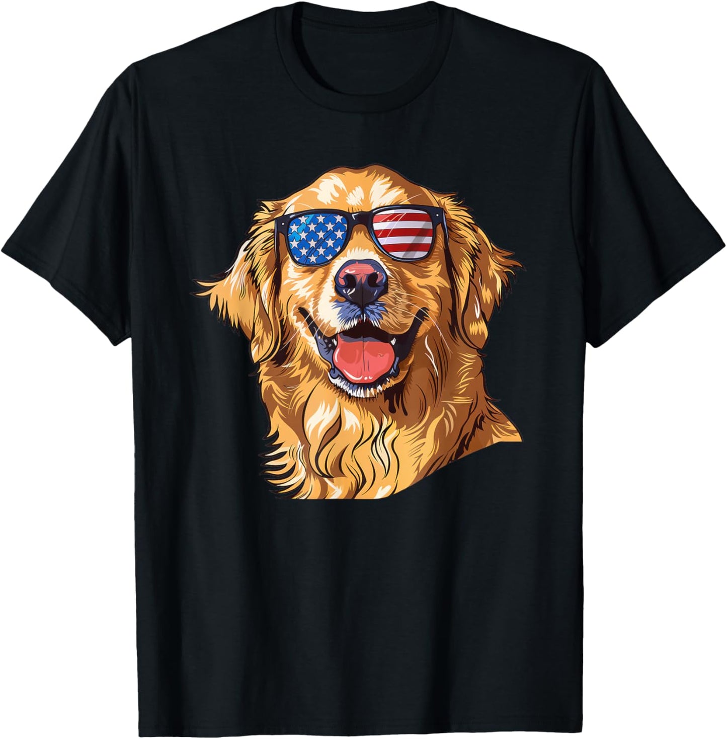 Golden Retriever Dog USA America Flag 4th of July T-Shirt - T-Shirt | Black