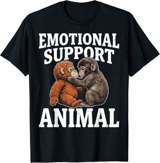 Emotional Support Animal Cute Punch Monkey Plush Hugging T-Shirt - T-Shirt | Black