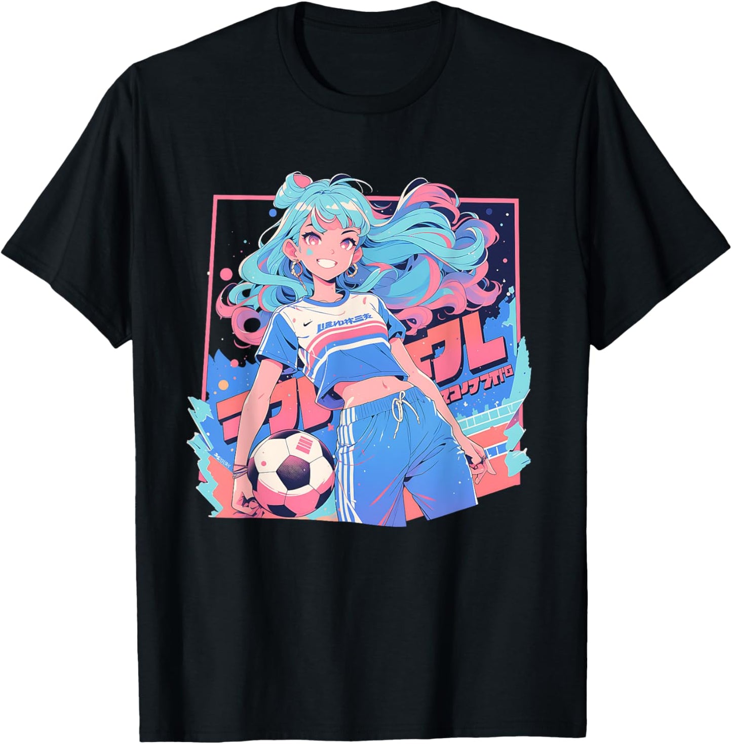 Soccer Girl in funny Pastel japan Anime Aesthetic japanese T-Shirt - T-Shirt | Black