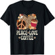 Peace Love Coffee Lover Cheetah Print Women Girl Cute Coffee T-Shirt - T-Shirt | Black