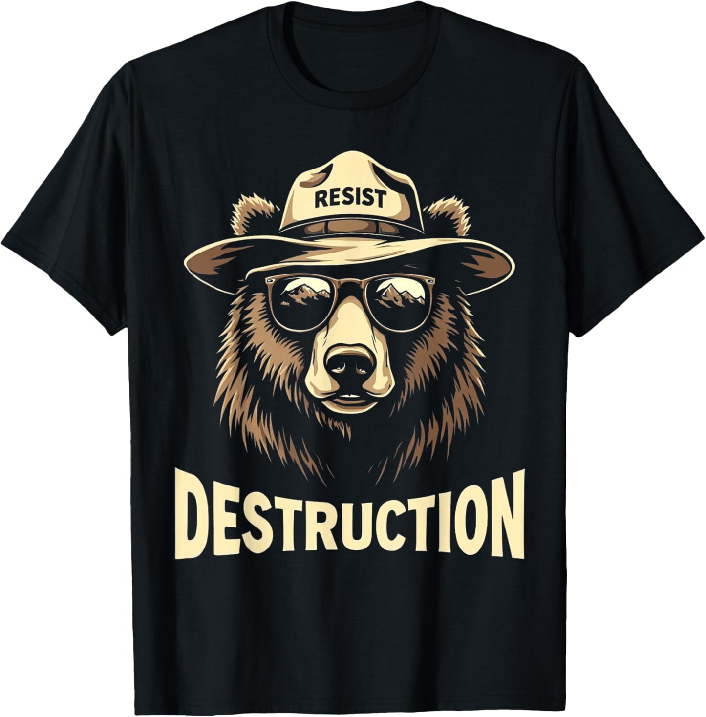 Resist Destruction Bear Environmental Awareness Vintage T-Shirt - T-Shirt | Black