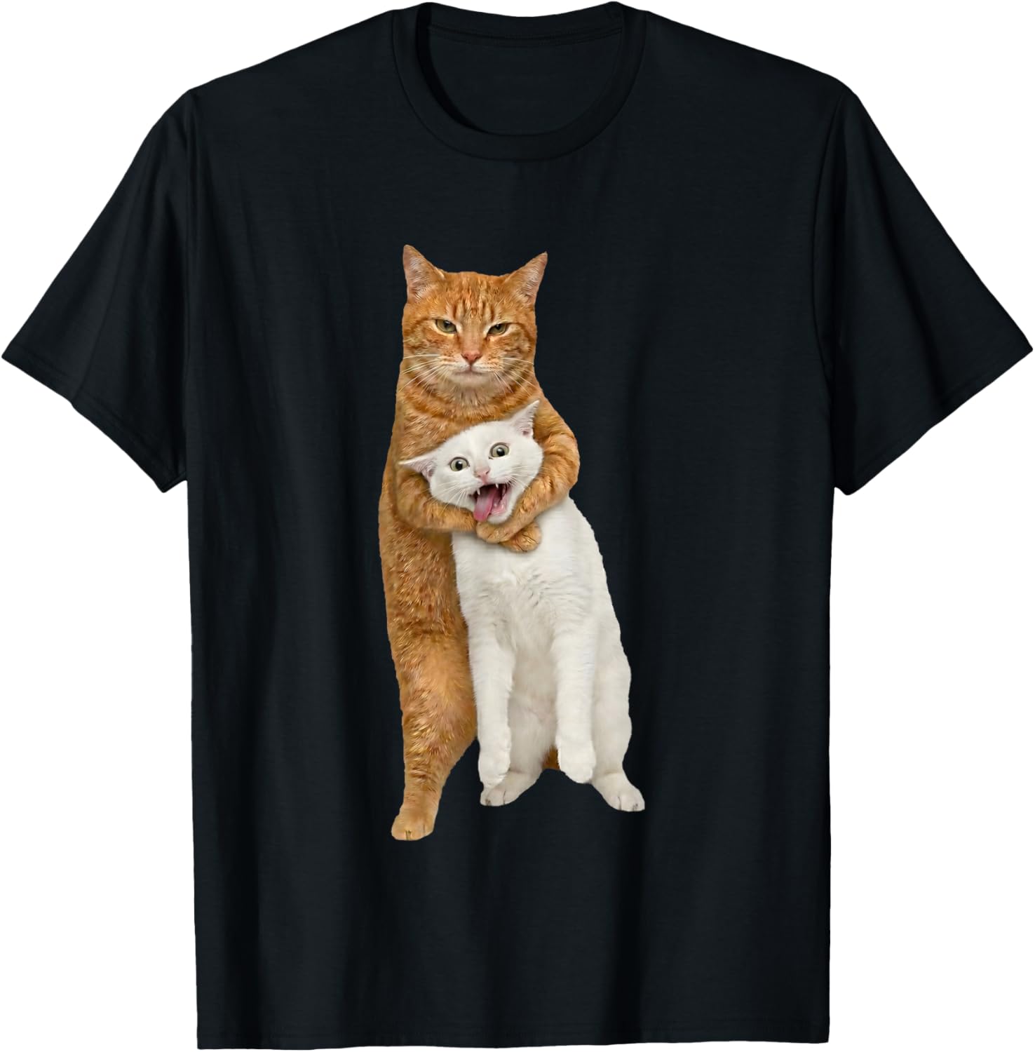 Funny Orange Cat Tight Embrace Choking Cat Meme Humor T-Shirt - T-Shirt | Black