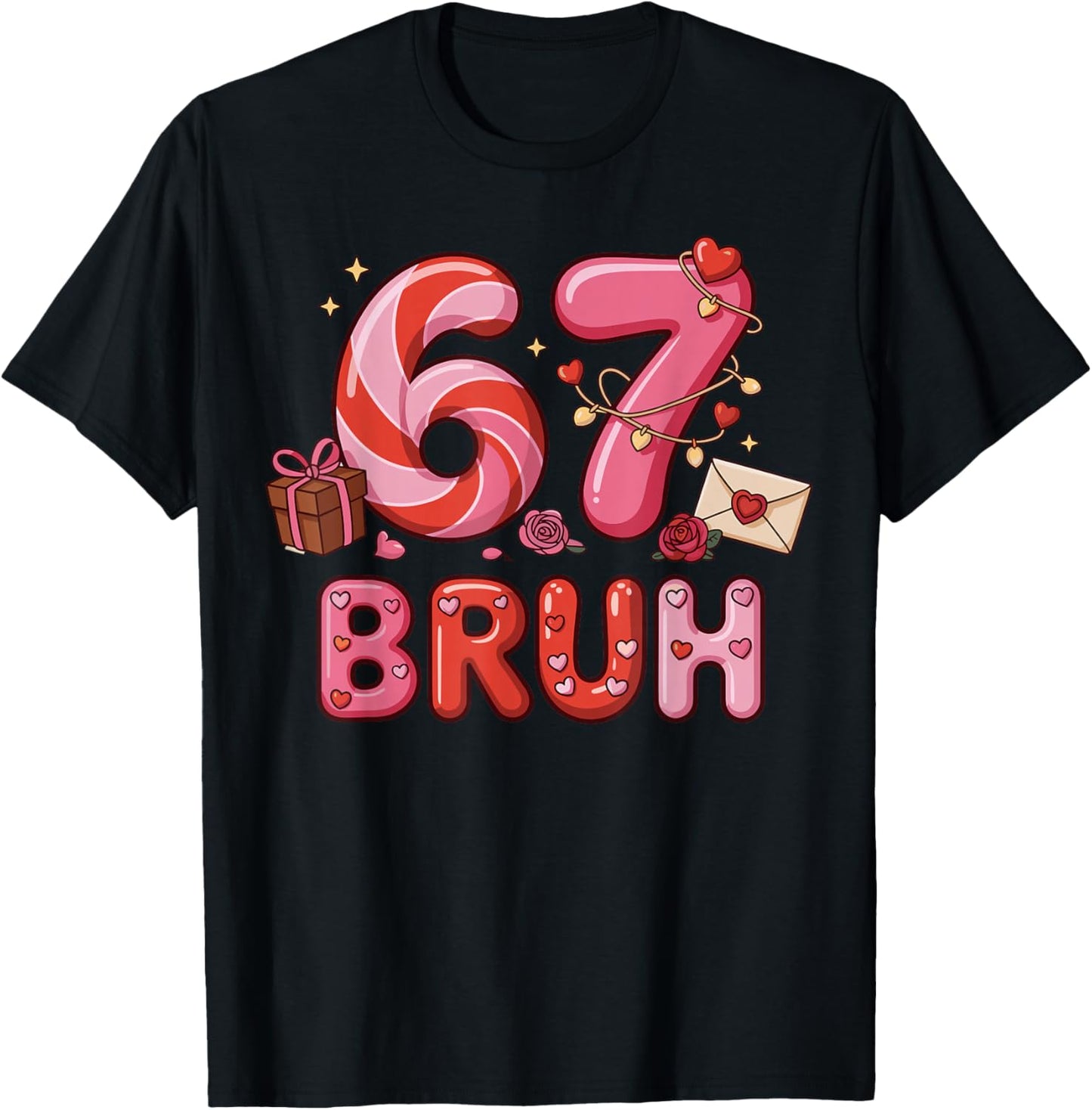 Bruh 67 Six Seven 6 7 Meme Valentine’s Day Funny Boy Girl T-Shirt - T-Shirt | Black