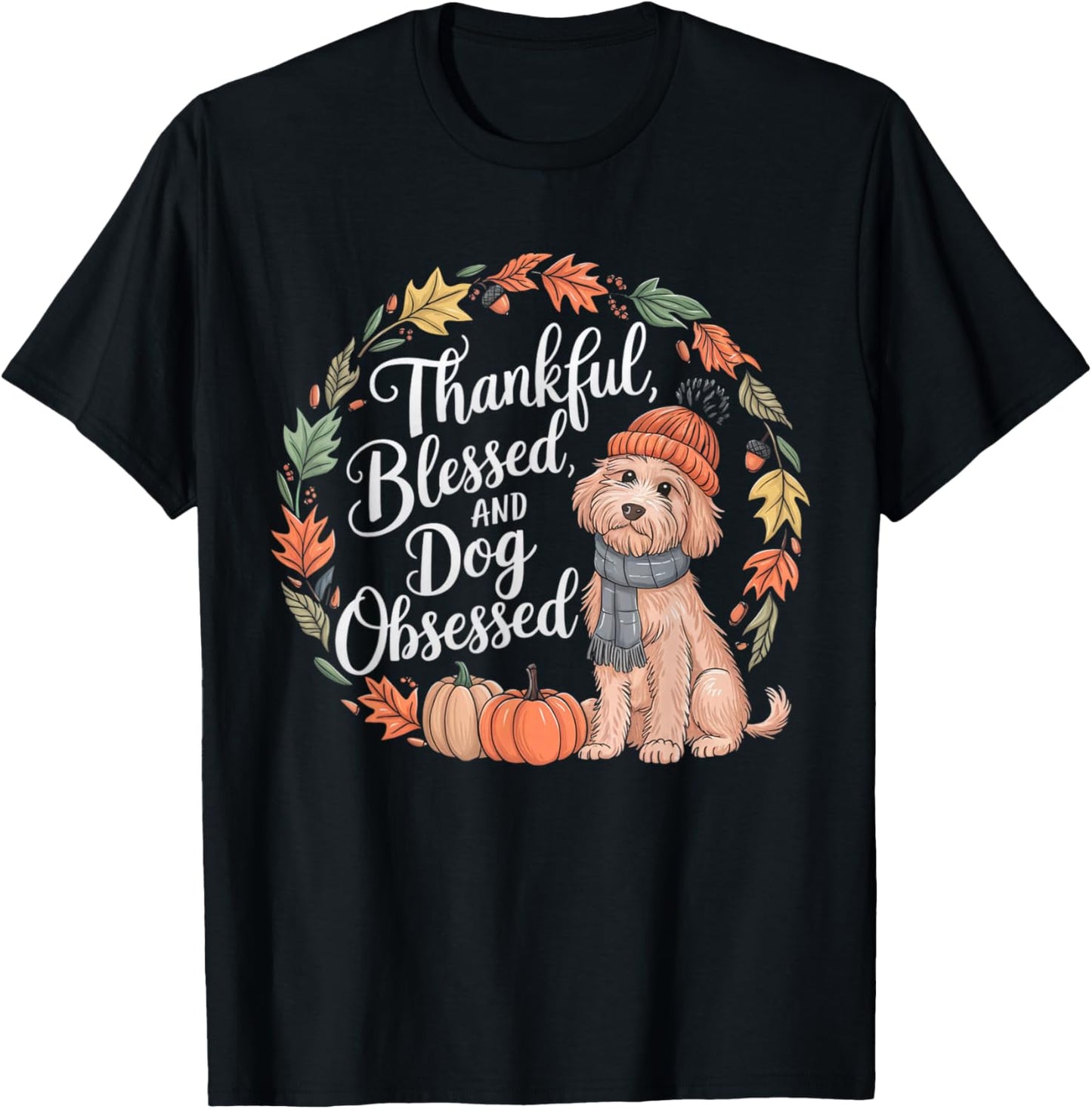 Goldendoodle Thanksgiving Pumpkin Dog Fall Leaf Autumn T-Shirt - T-Shirt | Black