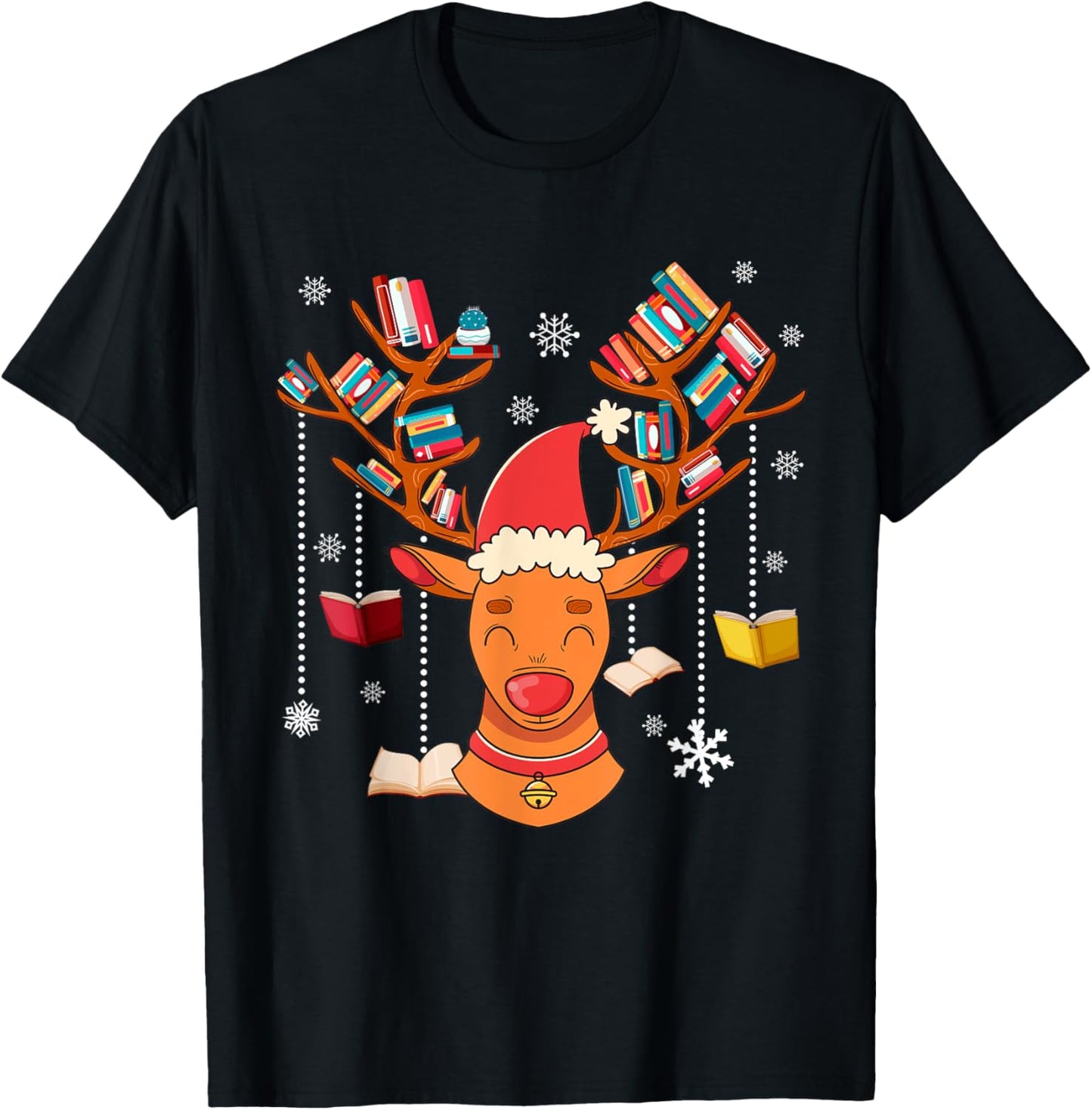 Christmas Librarian Reindeer Xmas Book Teachers Love Reading T-Shirt - T-Shirt | Black
