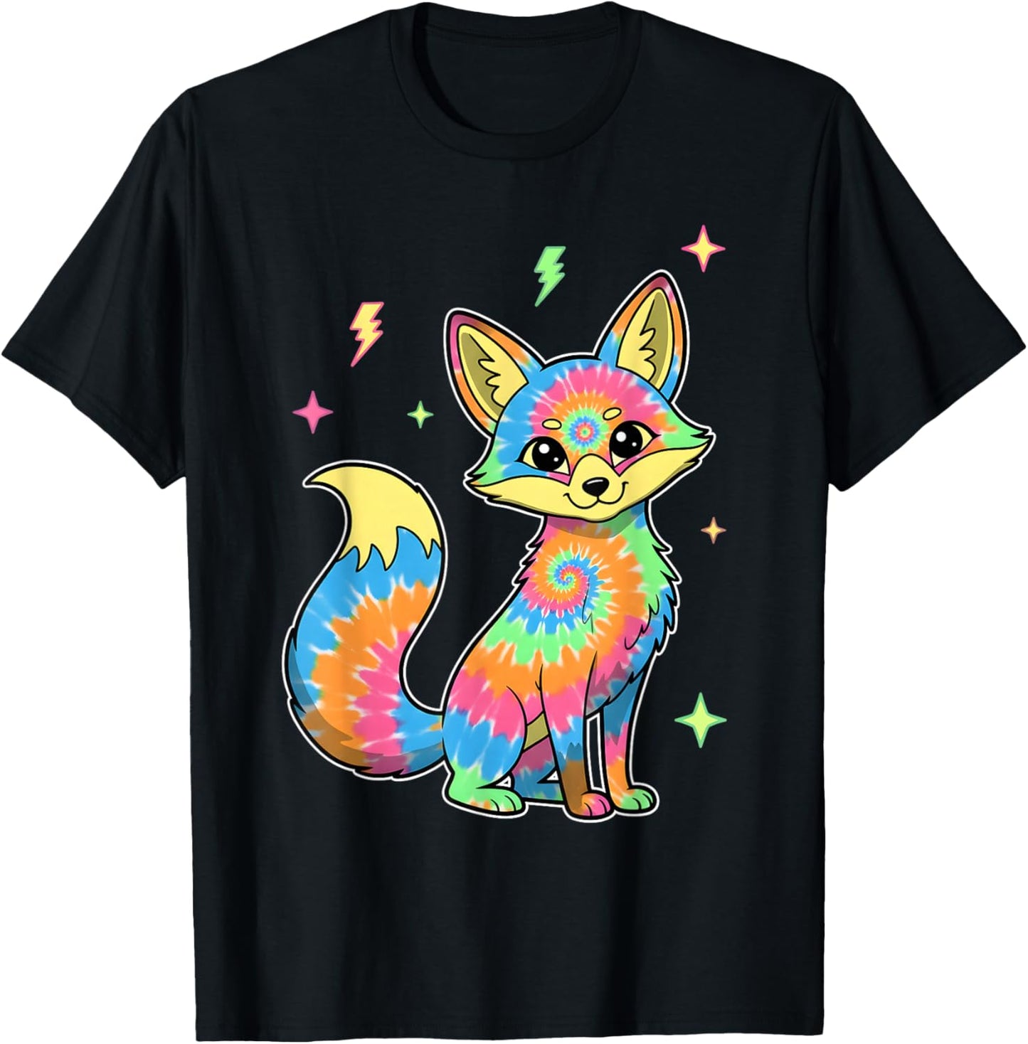Tie Dye Fox Illustration Colorful Psychedelic Animal T-Shirt - T-Shirt | Black