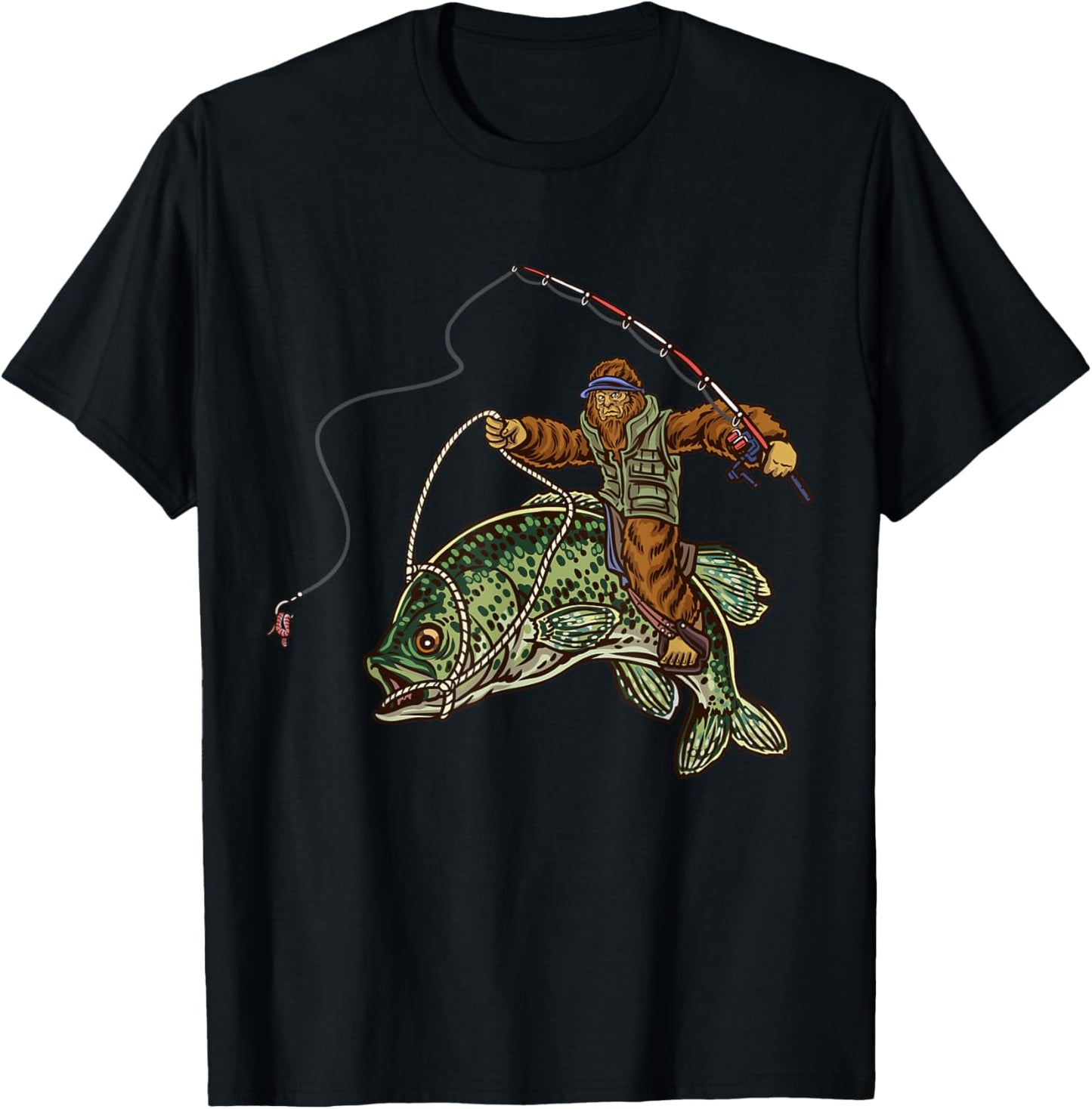 Crappie Fishing Bigfoot Panfishing Fishermen T-Shirt - T-Shirt | Black