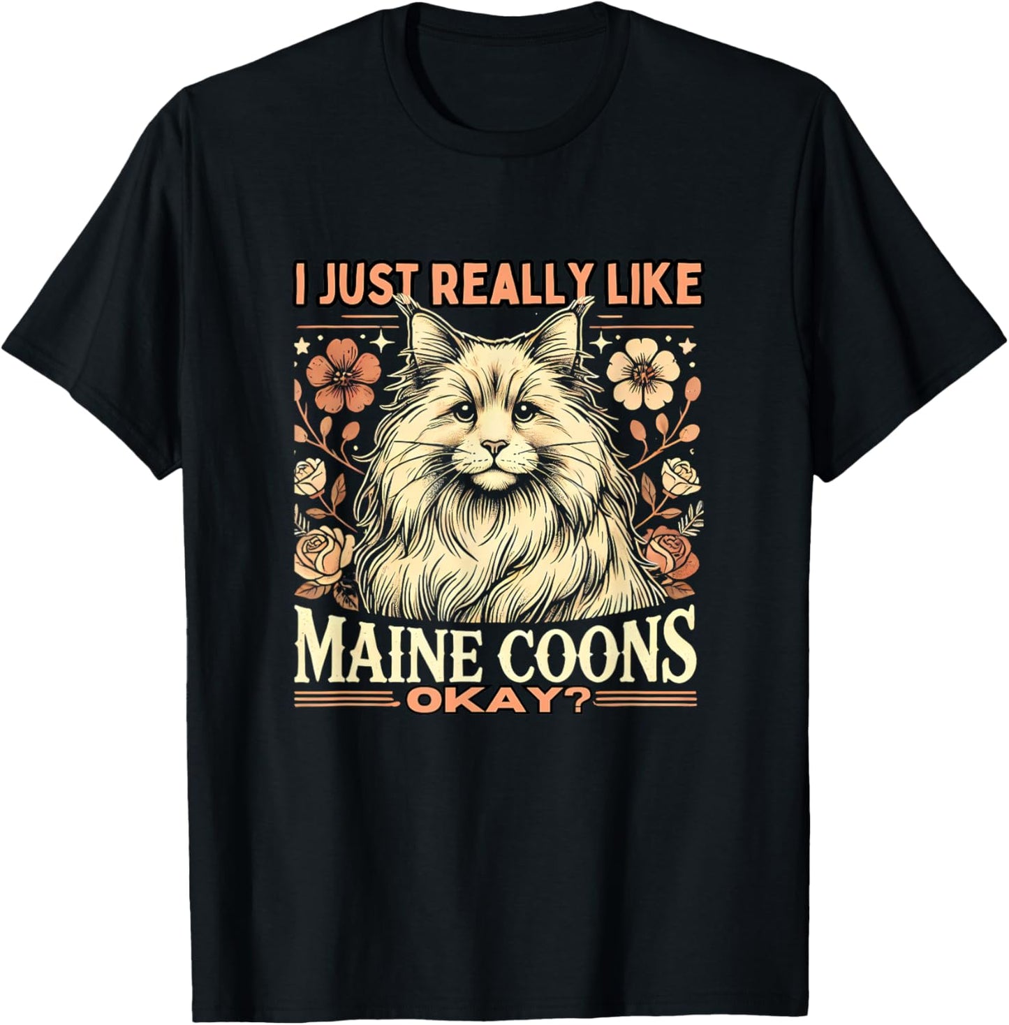 Maine Coon Gifts Maine Coon Lover -Adults Kids Cat Lovers Black Small Modern Classic Round Collar Short Sleeve Classic Fit Lightweight T-Shirt - T-Shirt | Black