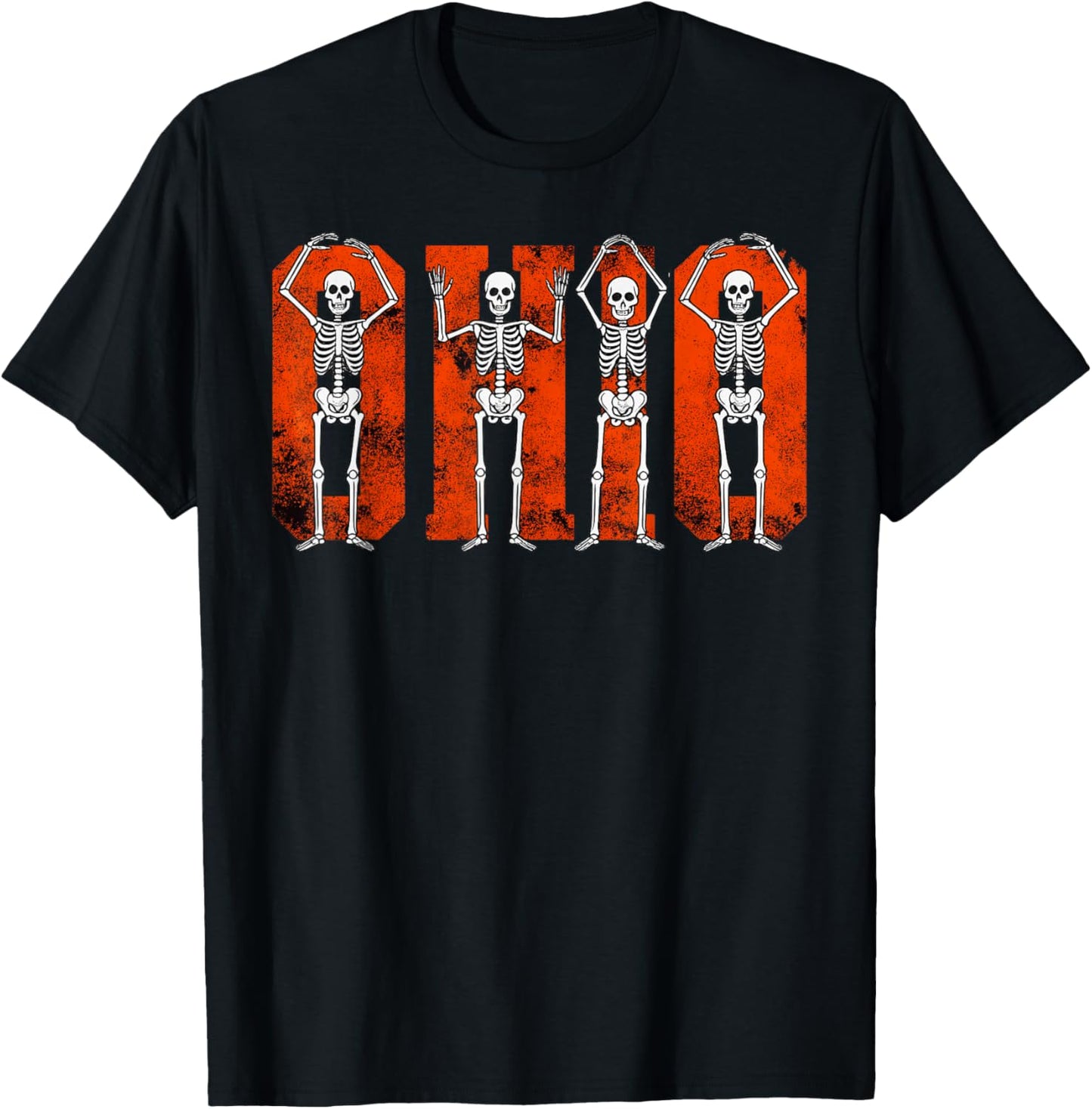 O-H-I-O State Funny Skeletons Ohio Vintage Halloween Team T-Shirt - T-Shirt | Black