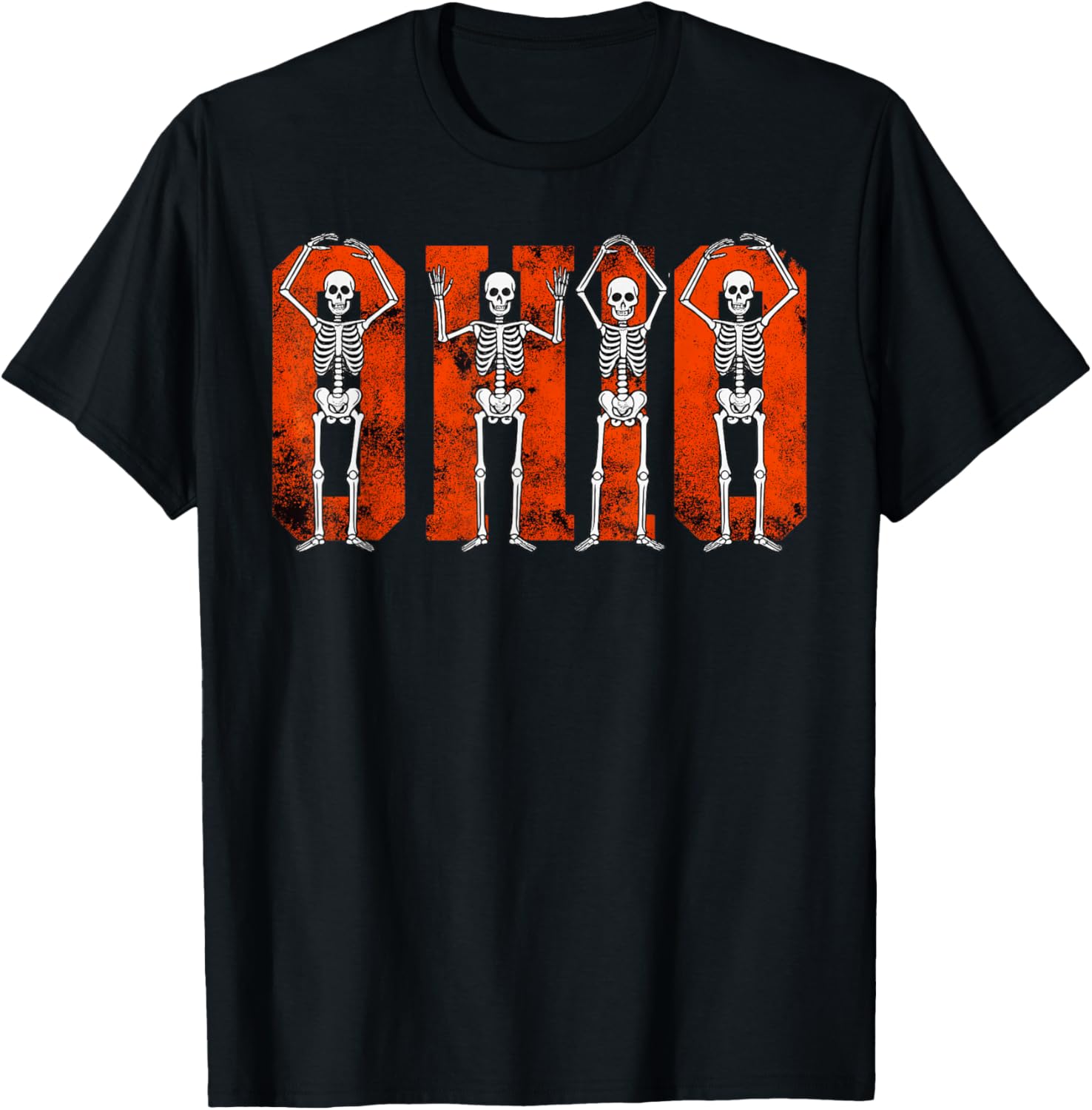 O-H-I-O State Funny Skeletons Ohio Vintage Halloween Team T-Shirt - T-Shirt | Black