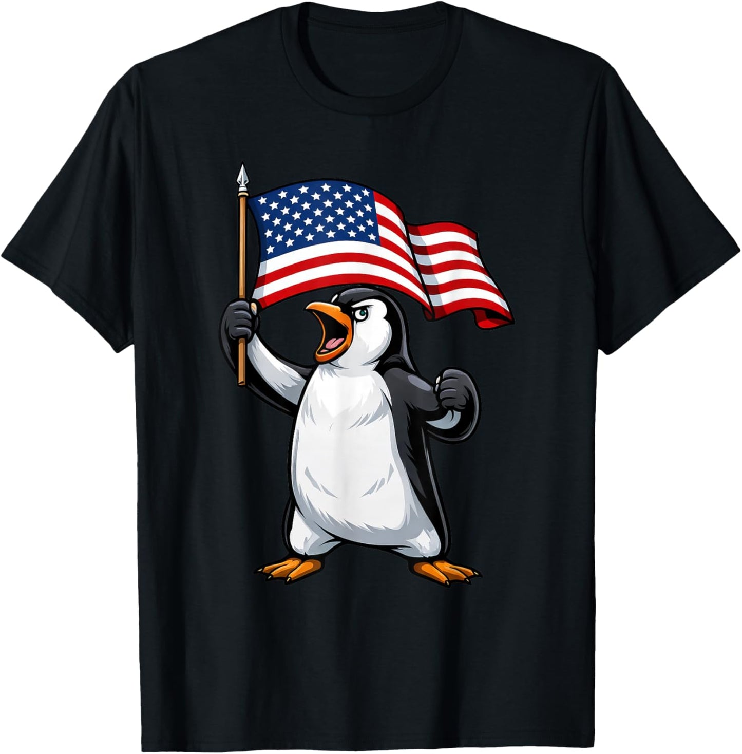 Penguin American Flag 4th of July T-Shirt - T-Shirt | Black
