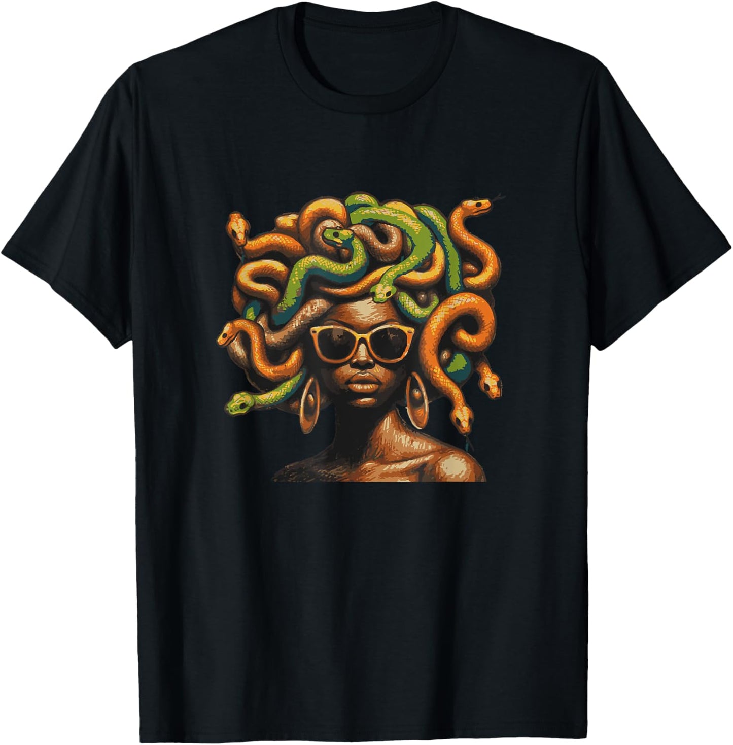 Afro Black Melanin Skin Tone with Medusa Snake Hairstyle T-Shirt - T-Shirt | Black