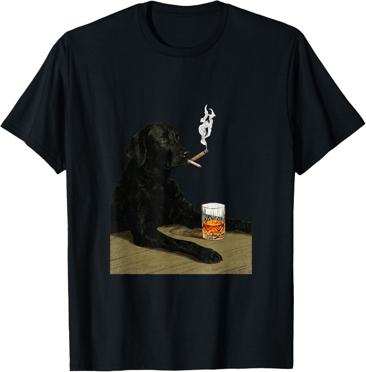Funny Black Lab Whiskey Cigar Vintage Dog Humor T-Shirt - T-Shirt | Black