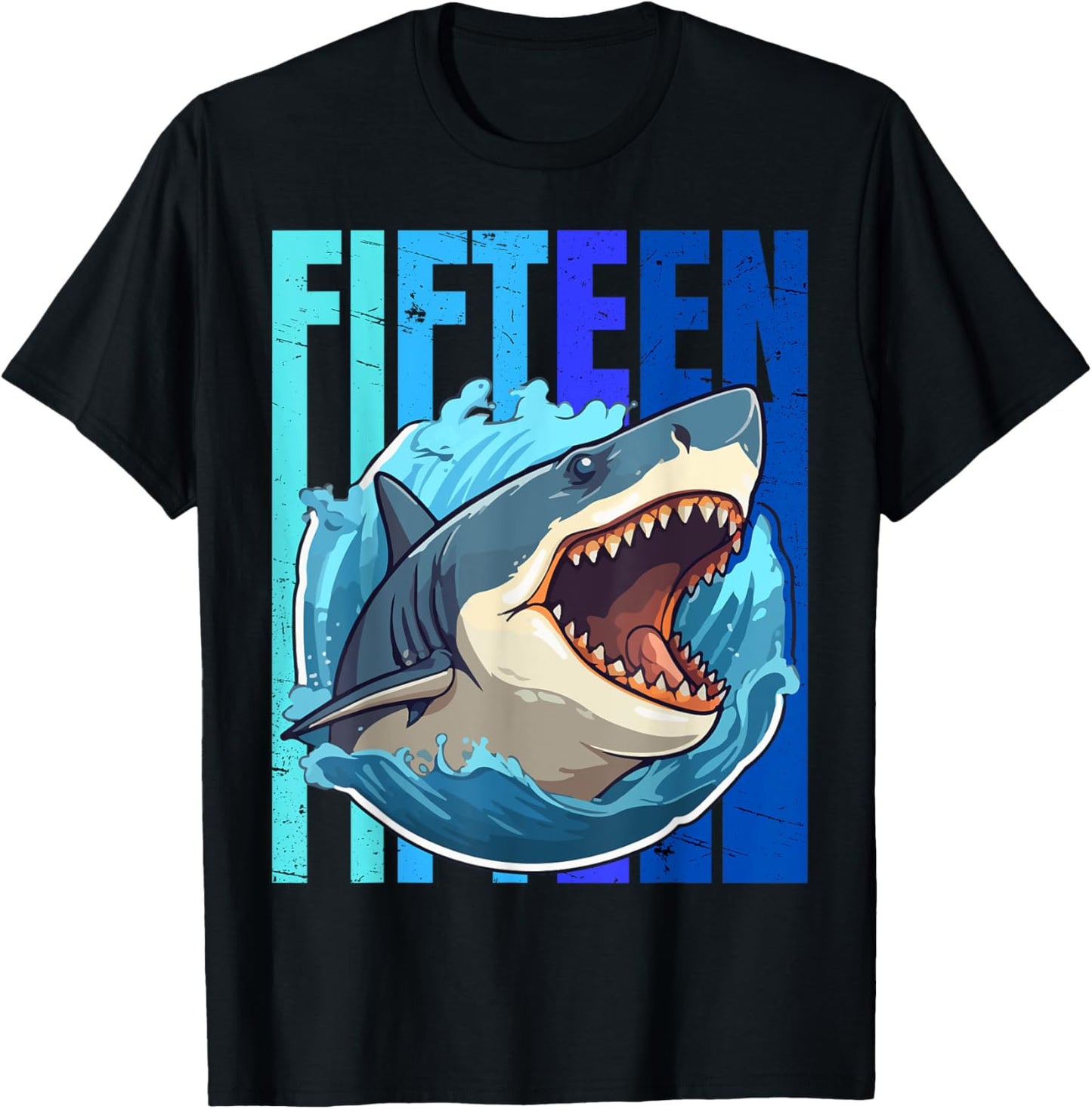 15 Year Old - 15th Birthday Boy Shark T-Shirt - T-Shirt | Black