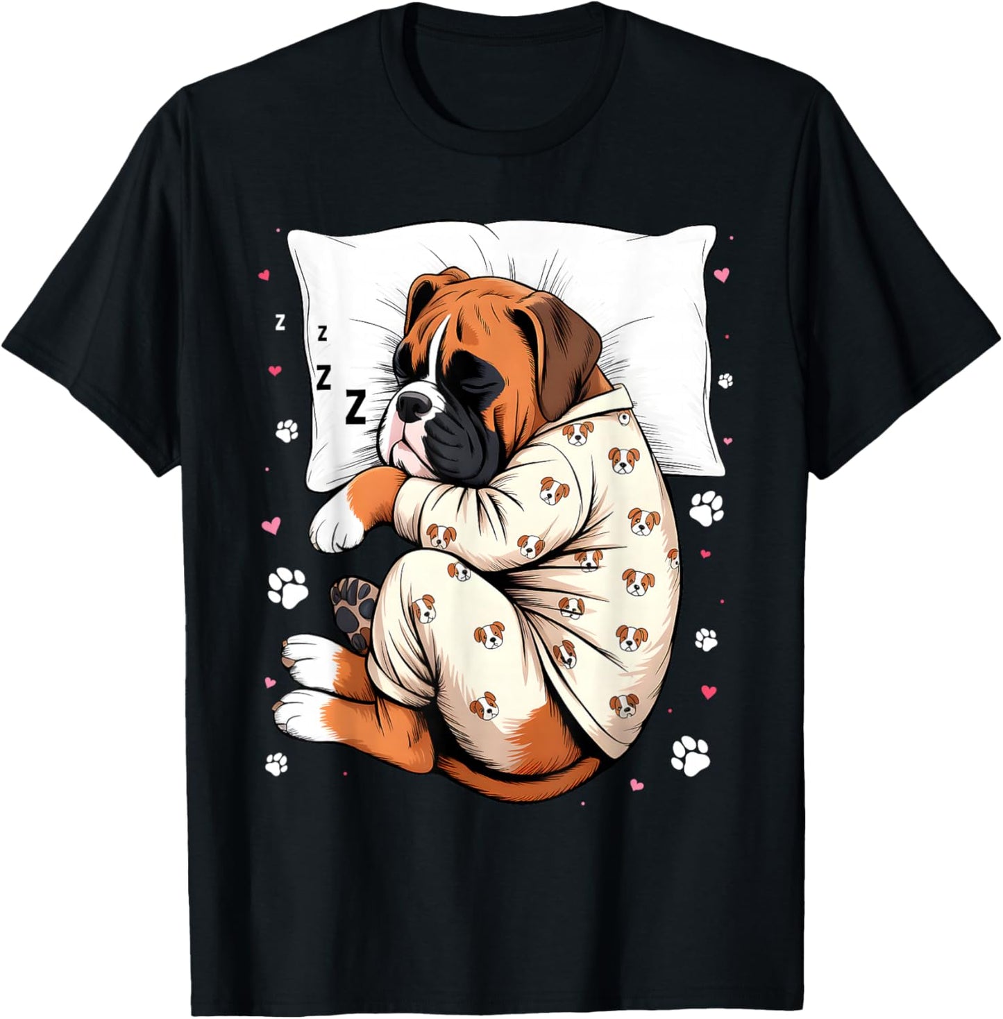 Funny Sleepy Boxer Dog Pajama Men Women Kids T-Shirt - T-Shirt | Black