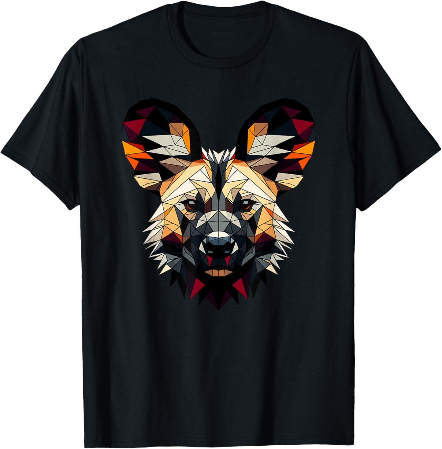 Geometric Art African Wild Dog T-Shirt - T-Shirt | Black