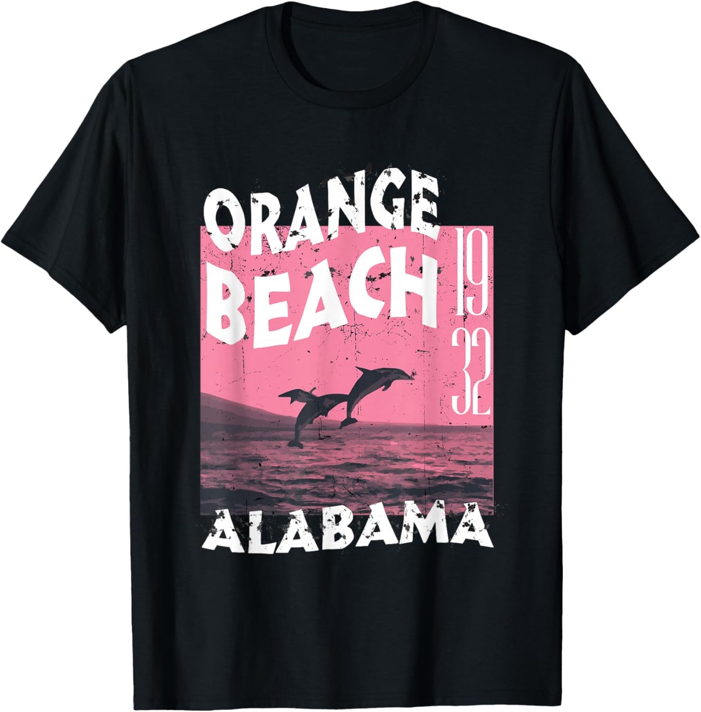 Dolphin In Orange Beach Alabama Vintage Distressed T-Shirt - T-Shirt | Black