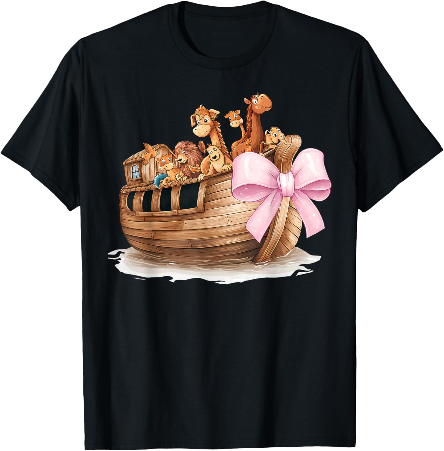 Coquette Bow Noah's Ark Christian Animals Girl Mom Pink T-Shirt - T-Shirt | Black